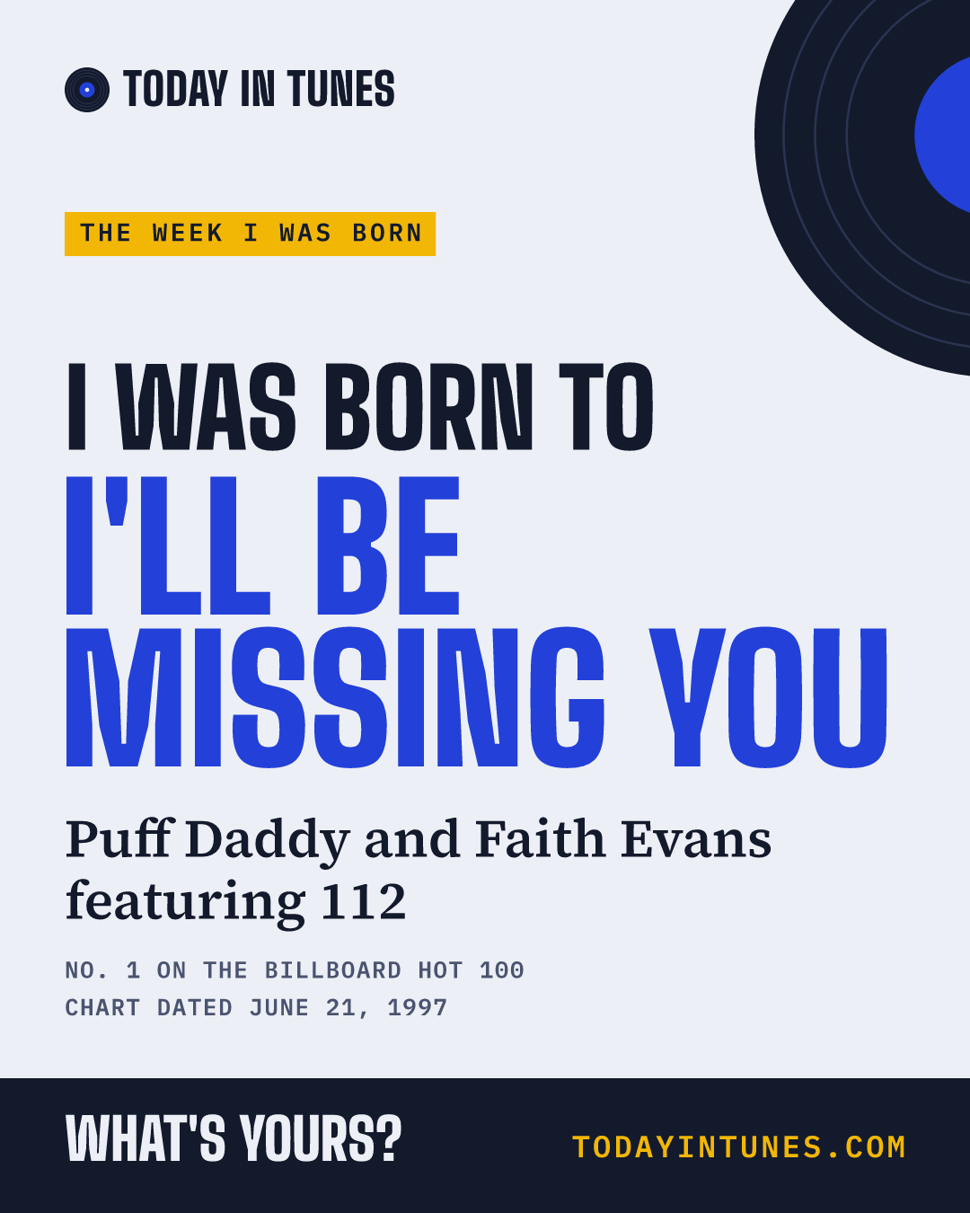 I was born to I'll Be Missing You, by Puff Daddy and Faith Evans featuring 112