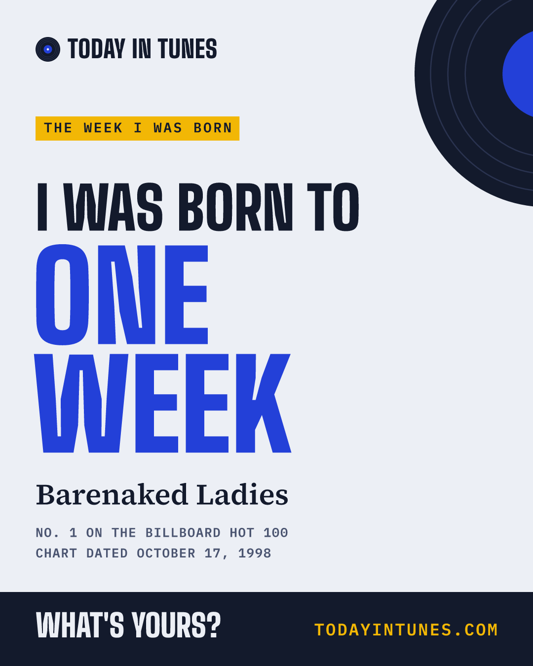 I was born to One Week, by Barenaked Ladies