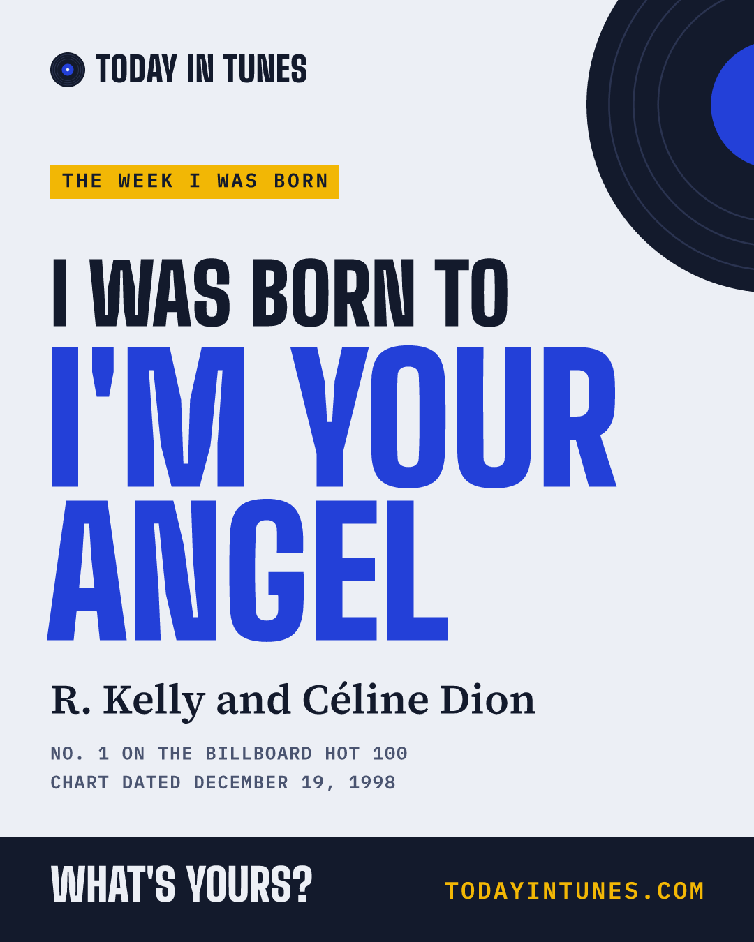 I was born to I'm Your Angel, by R. Kelly and Céline Dion