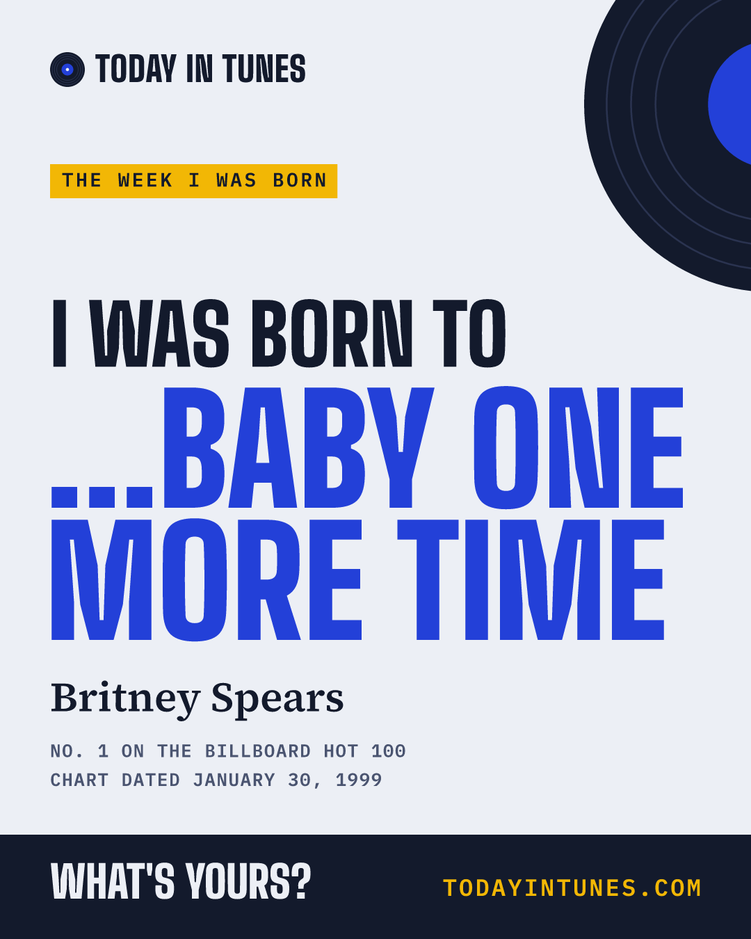 I was born to ...Baby One More Time, by Britney Spears