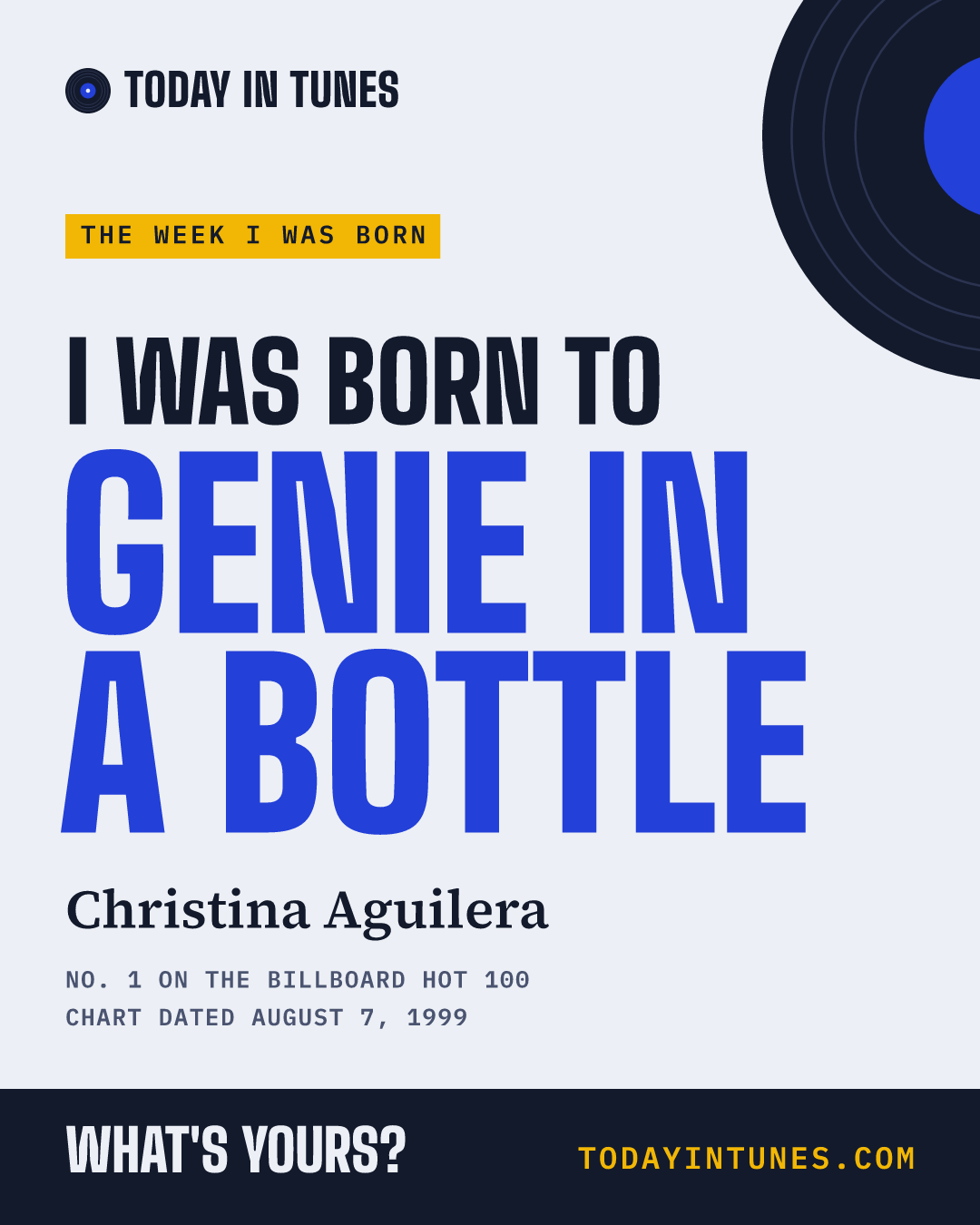 I was born to Genie in a Bottle, by Christina Aguilera