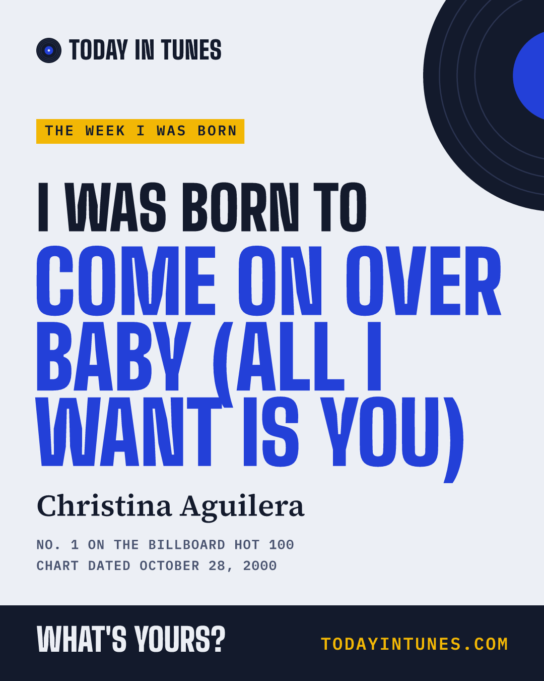 I was born to Come On Over Baby (All I Want Is You), by Christina Aguilera