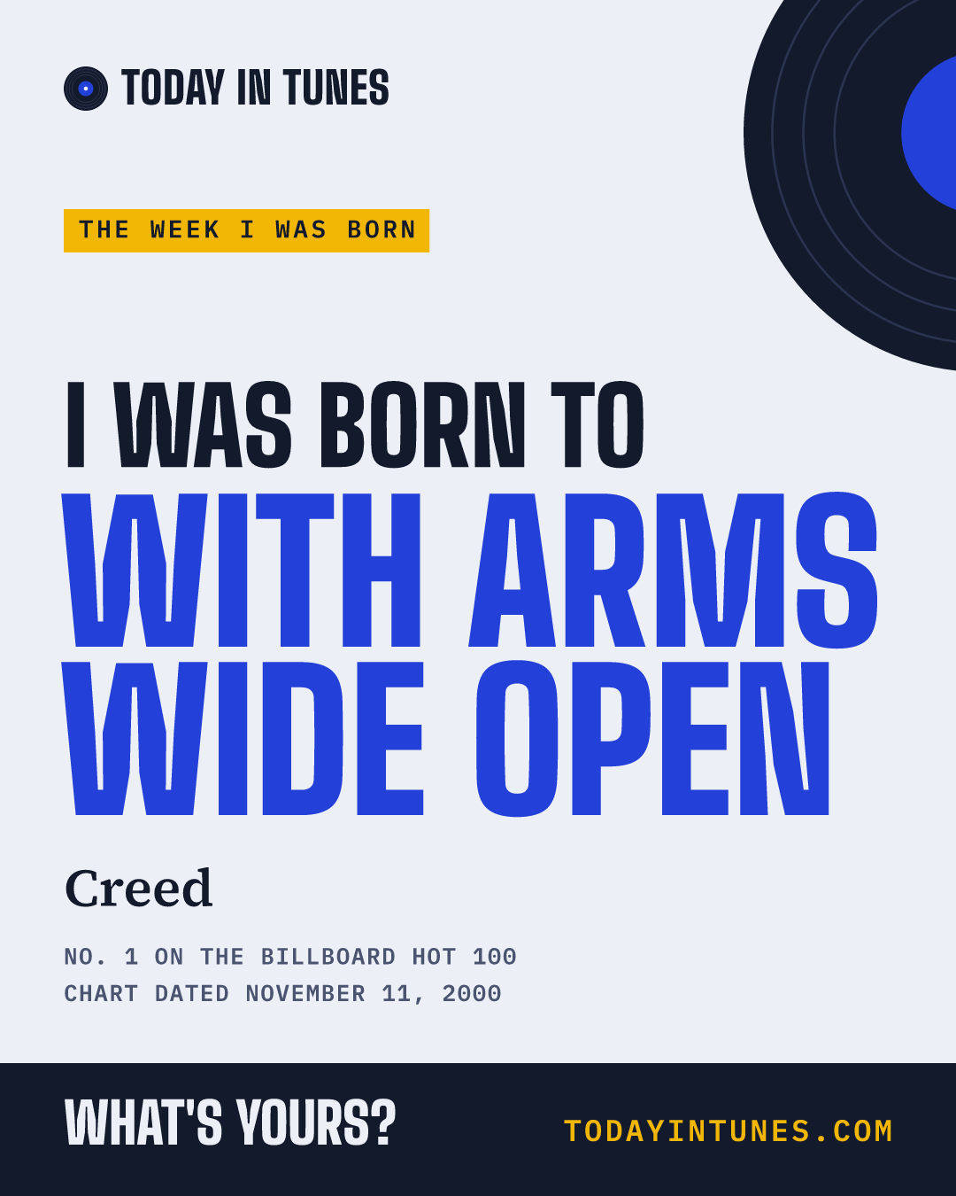 I was born to With Arms Wide Open, by Creed