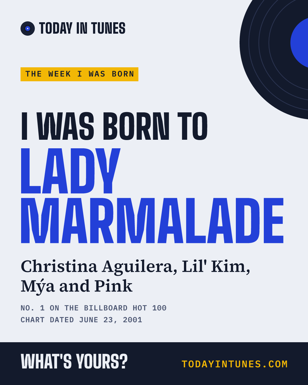 I was born to Lady Marmalade, by Christina Aguilera, Lil' Kim, Mýa and Pink