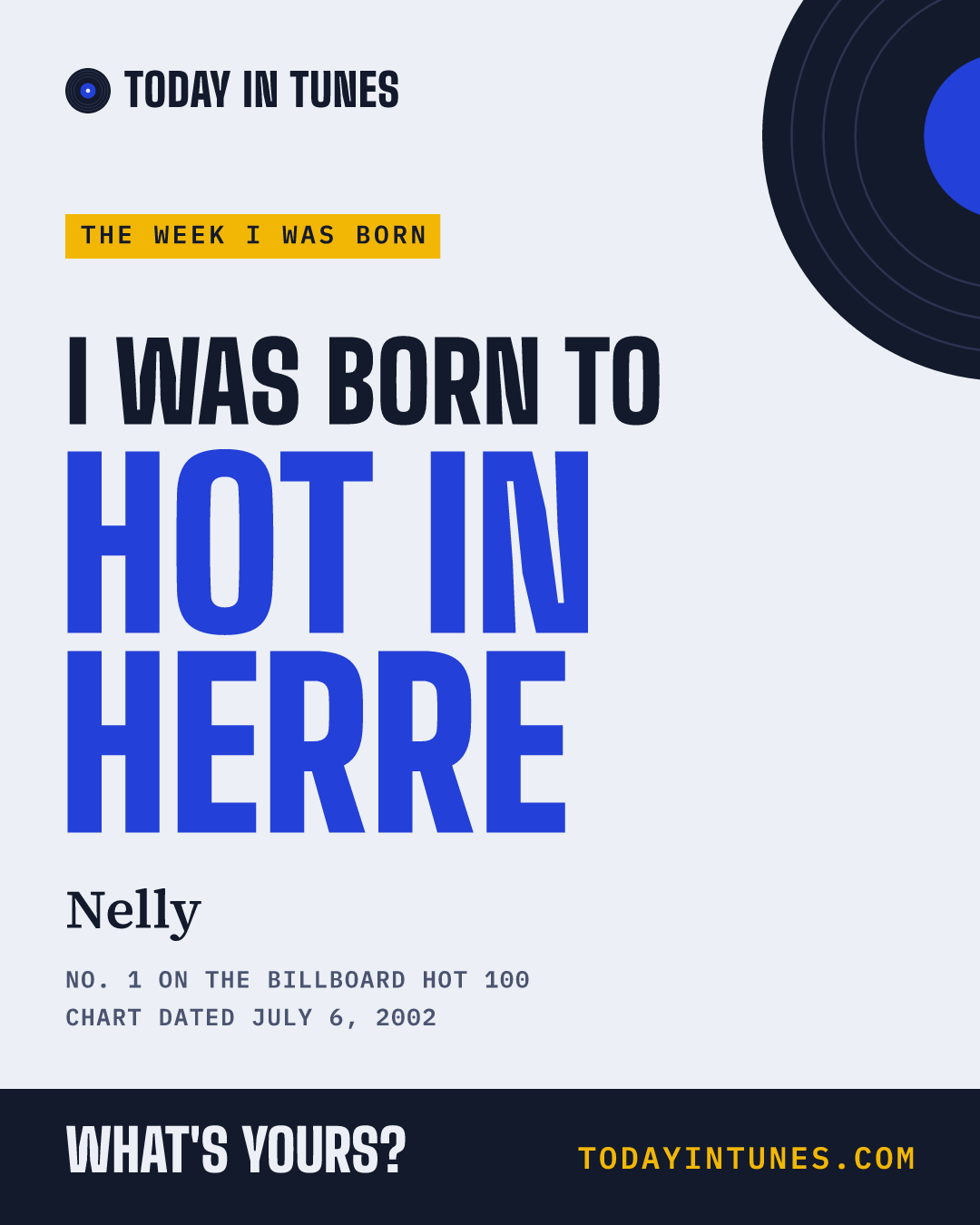 I was born to Hot in Herre, by Nelly