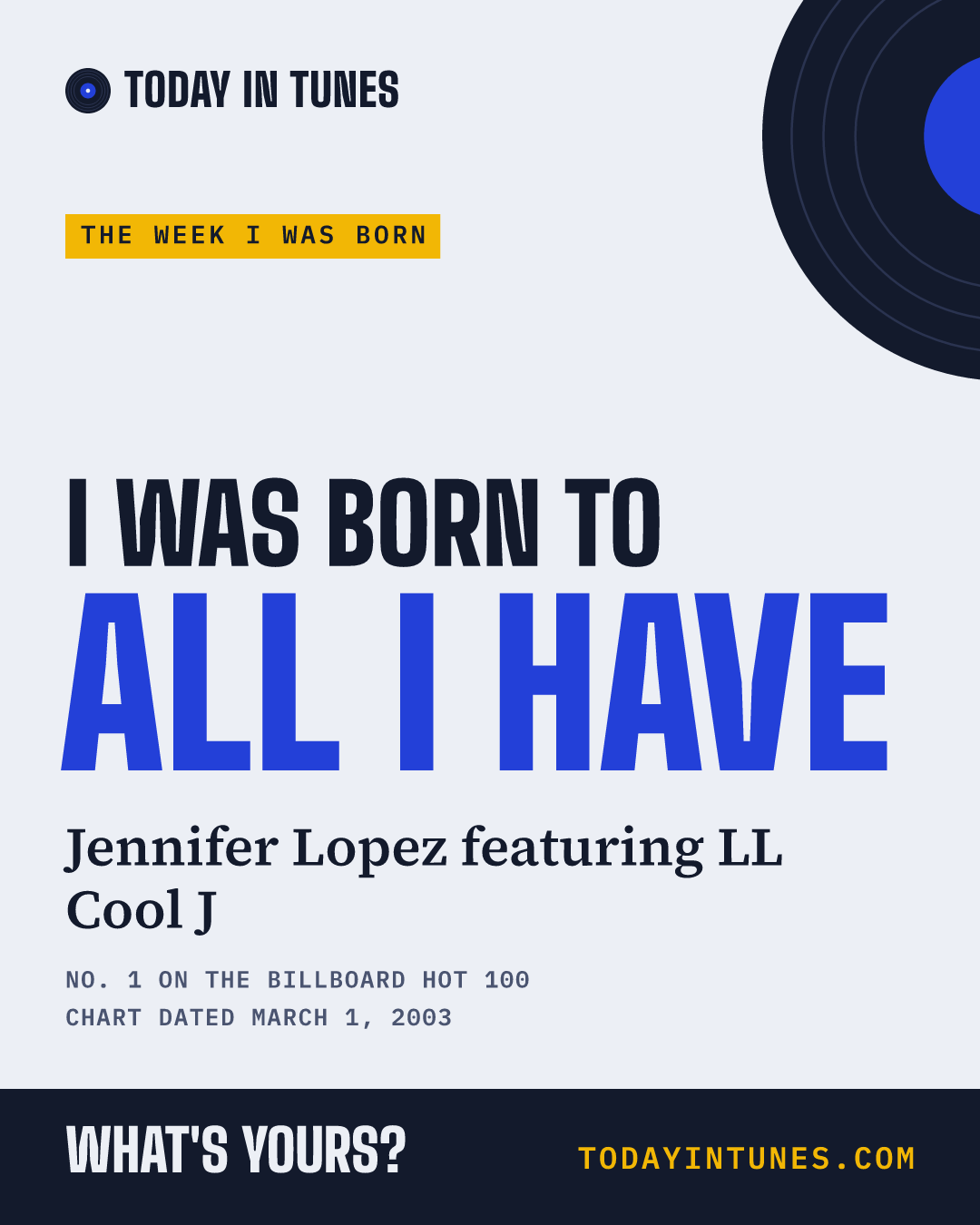 I was born to All I Have, by Jennifer Lopez featuring LL Cool J