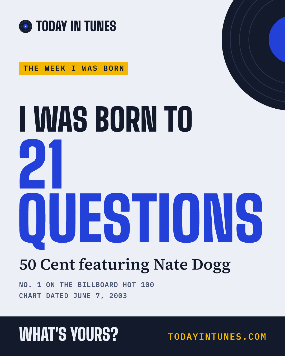 I was born to 21 Questions, by 50 Cent featuring Nate Dogg