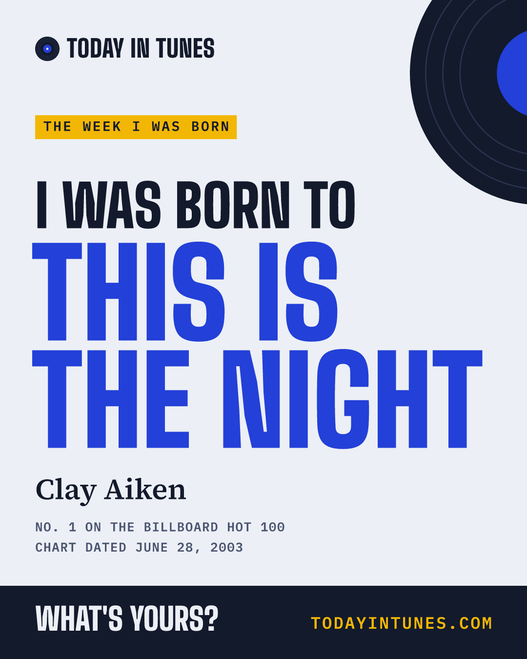 I was born to This Is the Night, by Clay Aiken