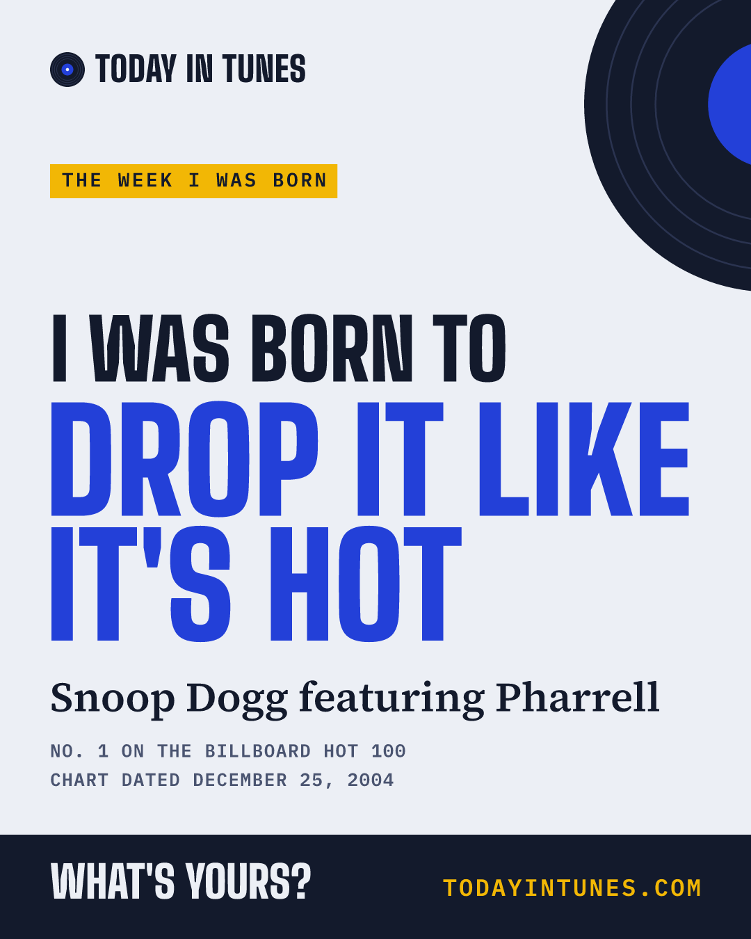 I was born to Drop It Like It's Hot, by Snoop Dogg featuring Pharrell