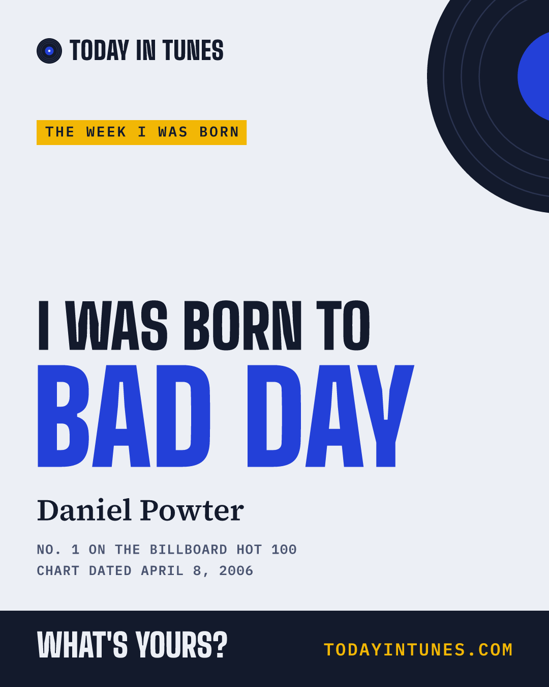 I was born to Bad Day, by Daniel Powter