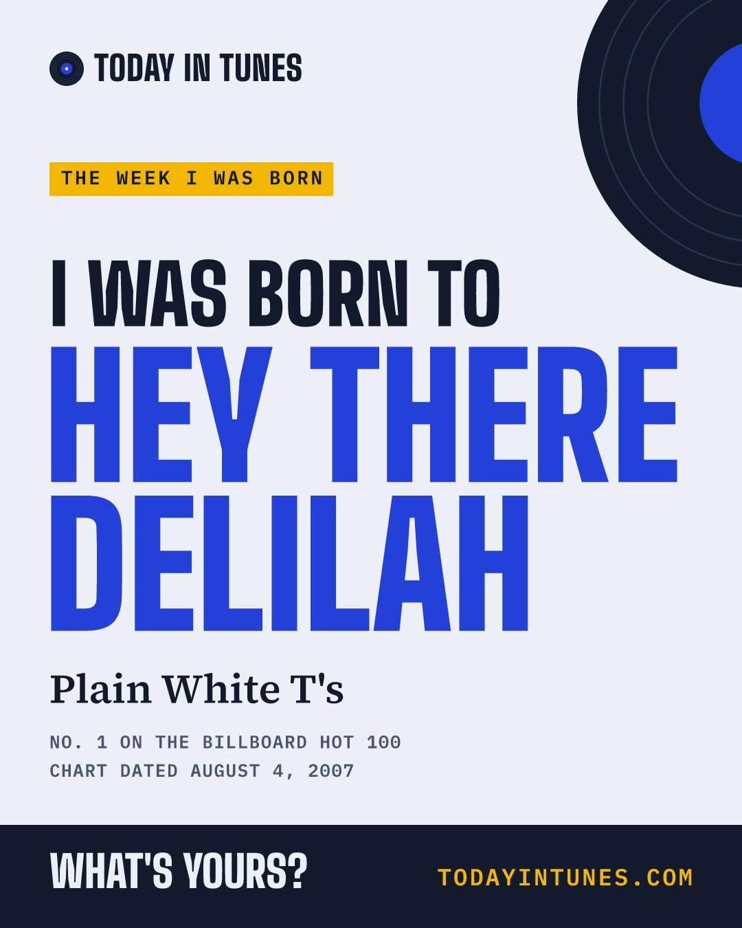 I was born to Hey There Delilah, by Plain White T's