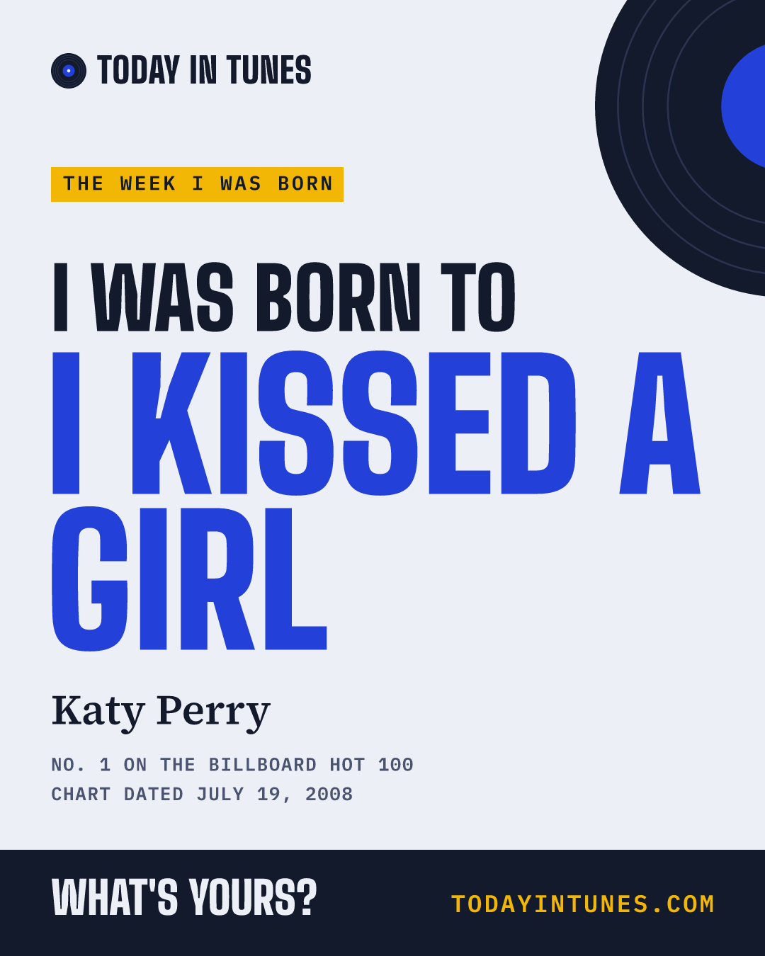 I was born to I Kissed a Girl, by Katy Perry