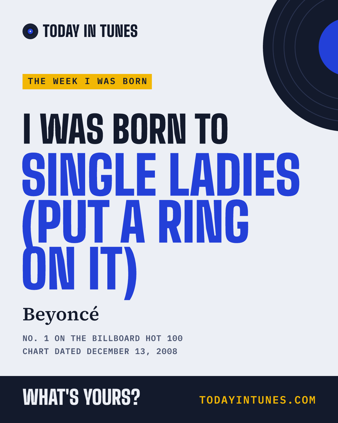 I was born to Single Ladies (Put a Ring on It), by Beyoncé