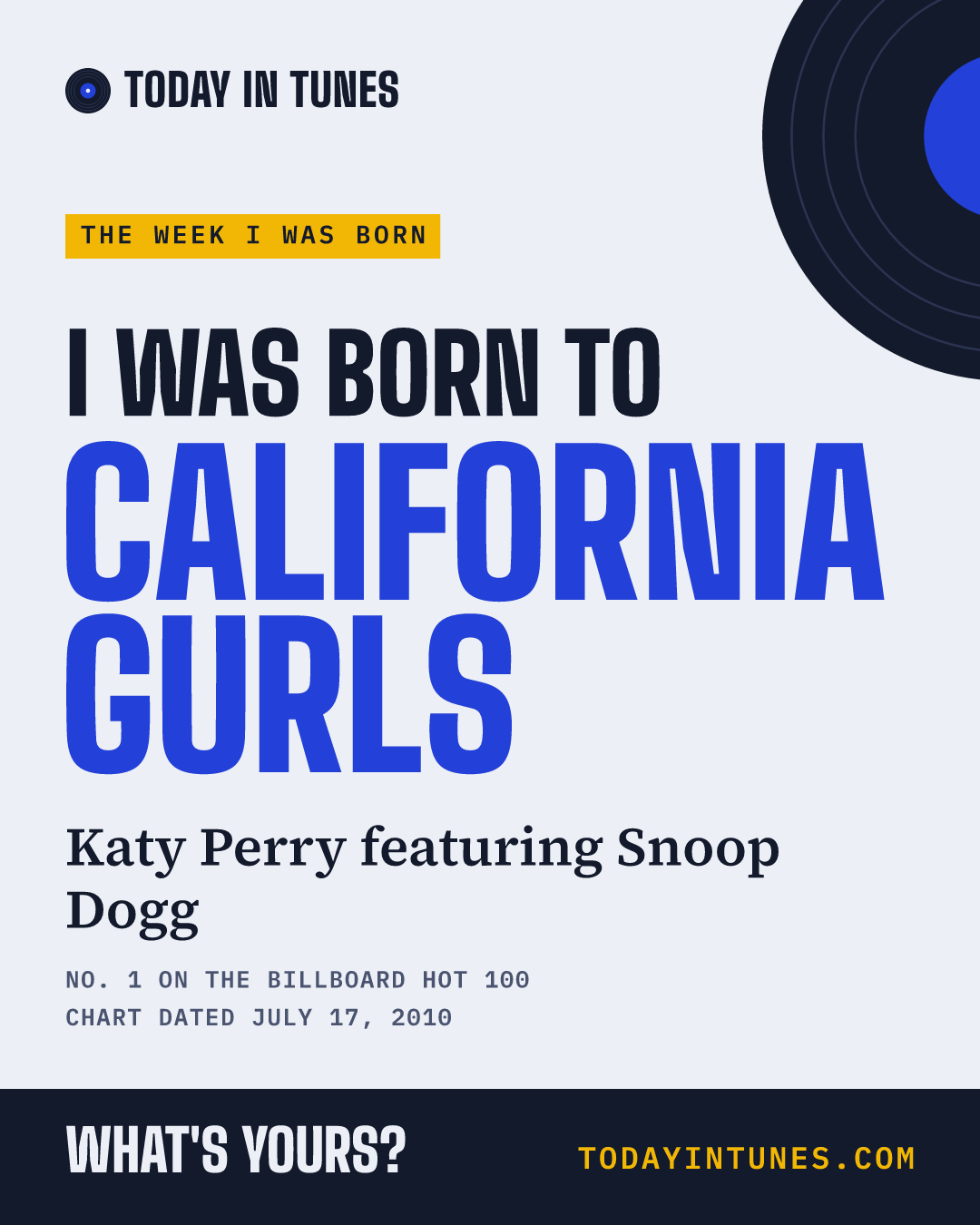 I was born to California Gurls, by Katy Perry featuring Snoop Dogg