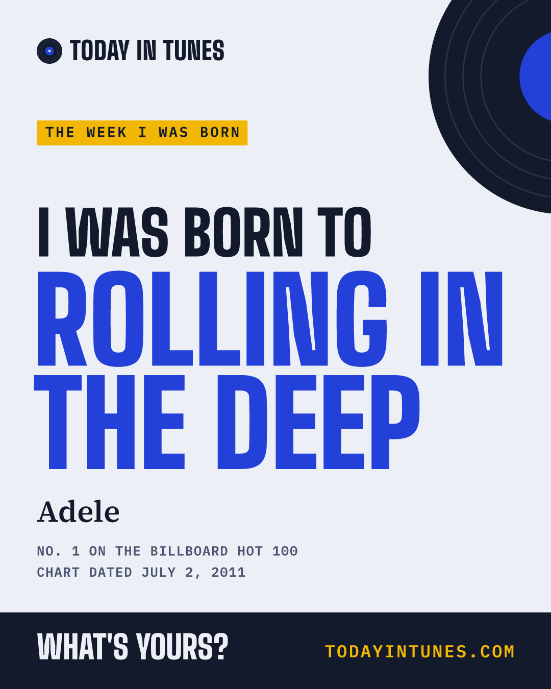 I was born to Rolling in the Deep, by Adele