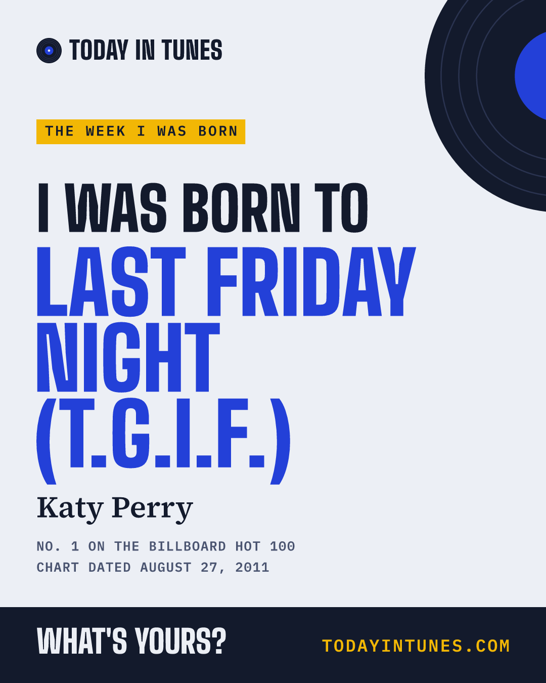 I was born to Last Friday Night (T.G.I.F.), by Katy Perry