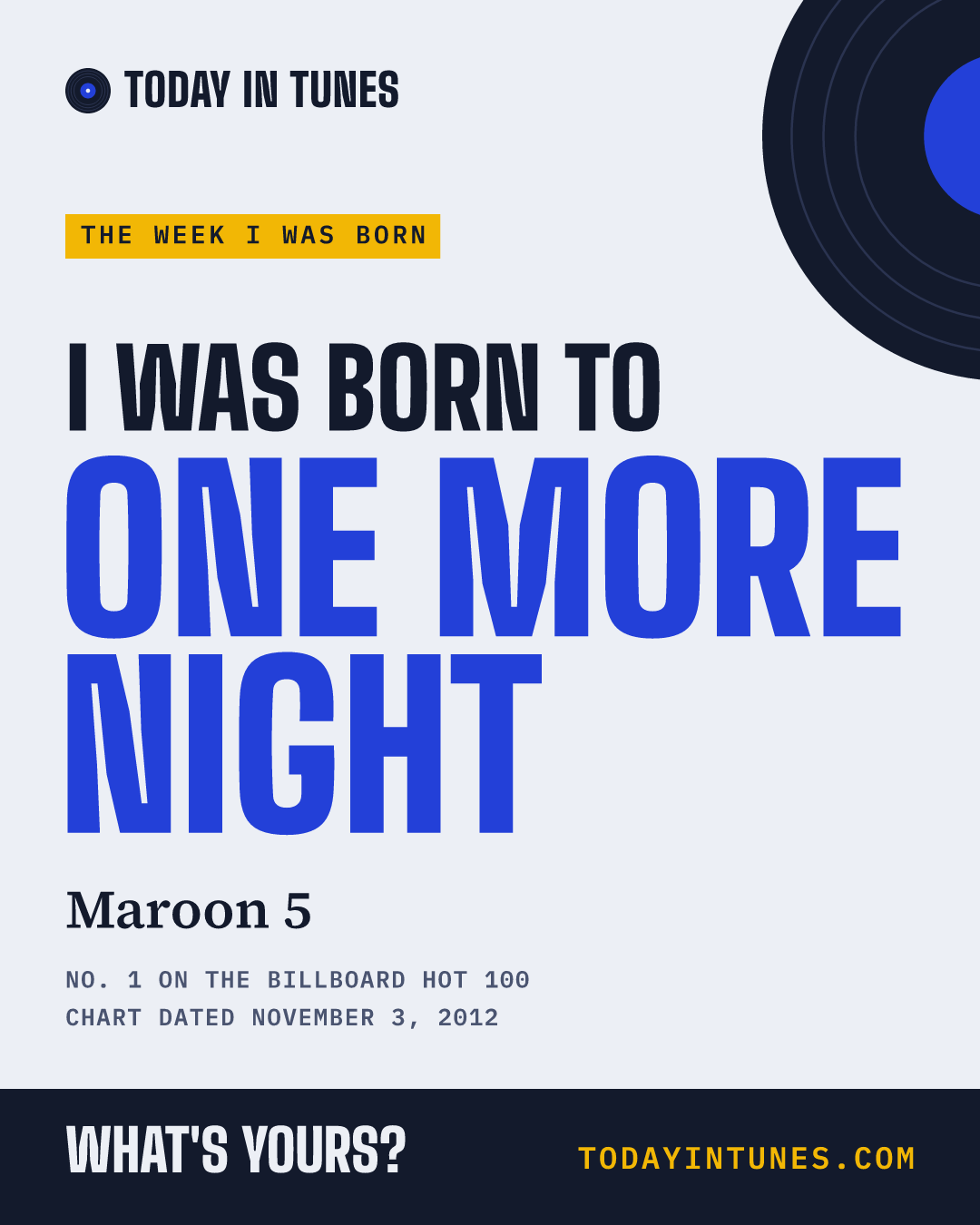 I was born to One More Night, by Maroon 5