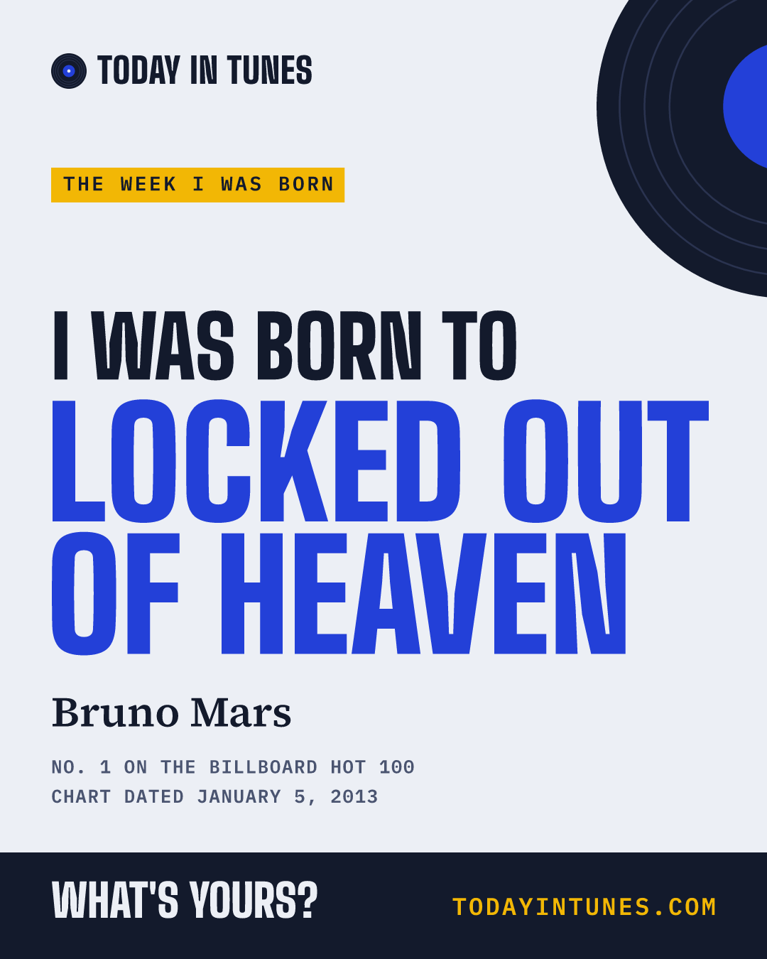 I was born to Locked Out of Heaven, by Bruno Mars