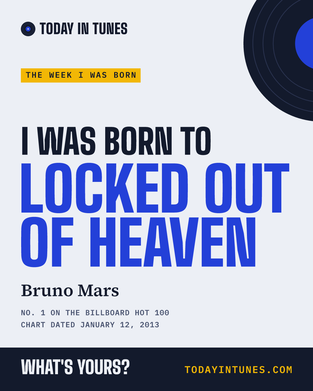 I was born to Locked Out of Heaven, by Bruno Mars