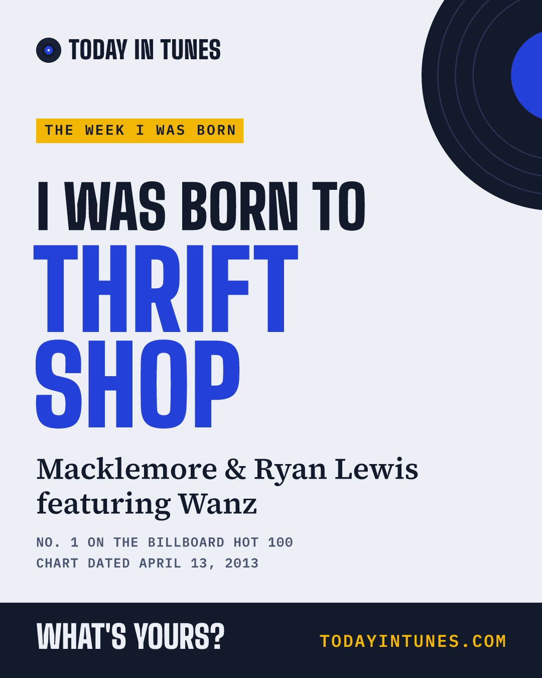 I was born to Thrift Shop, by Macklemore & Ryan Lewis featuring Wanz