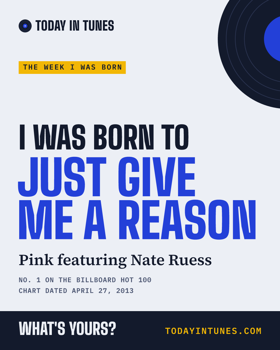 I was born to Just Give Me a Reason, by Pink featuring Nate Ruess