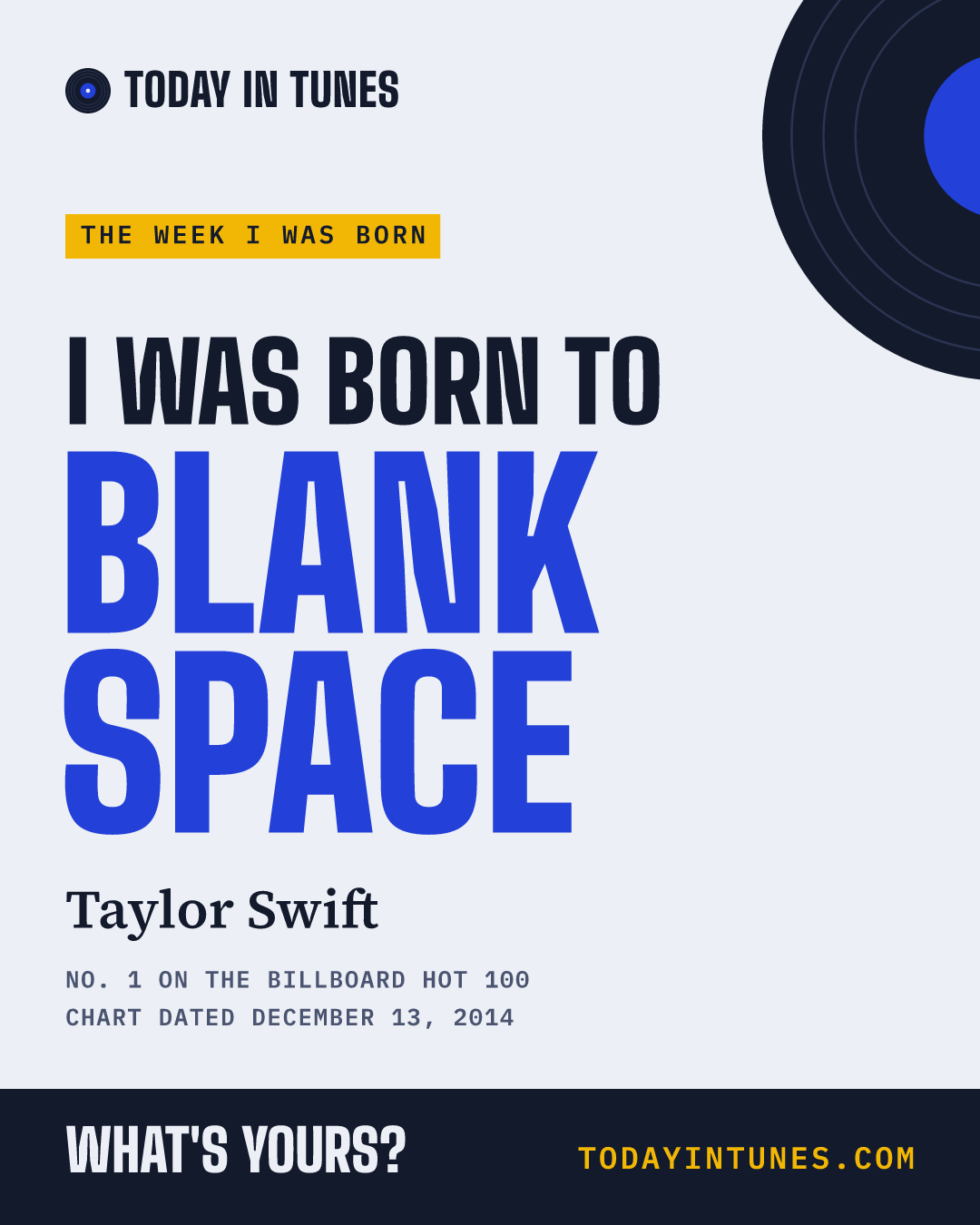 I was born to Blank Space, by Taylor Swift