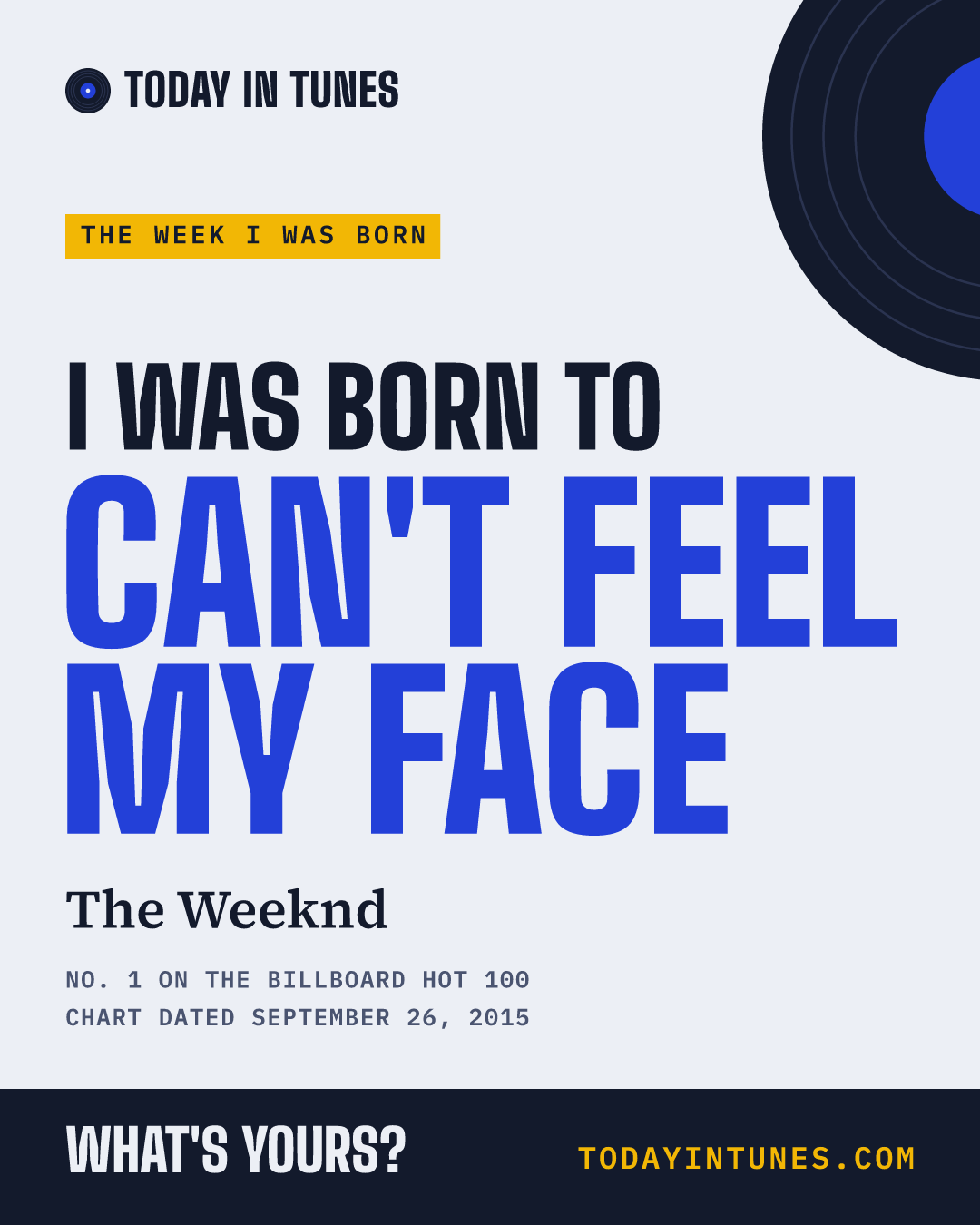 I was born to Can't Feel My Face, by The Weeknd