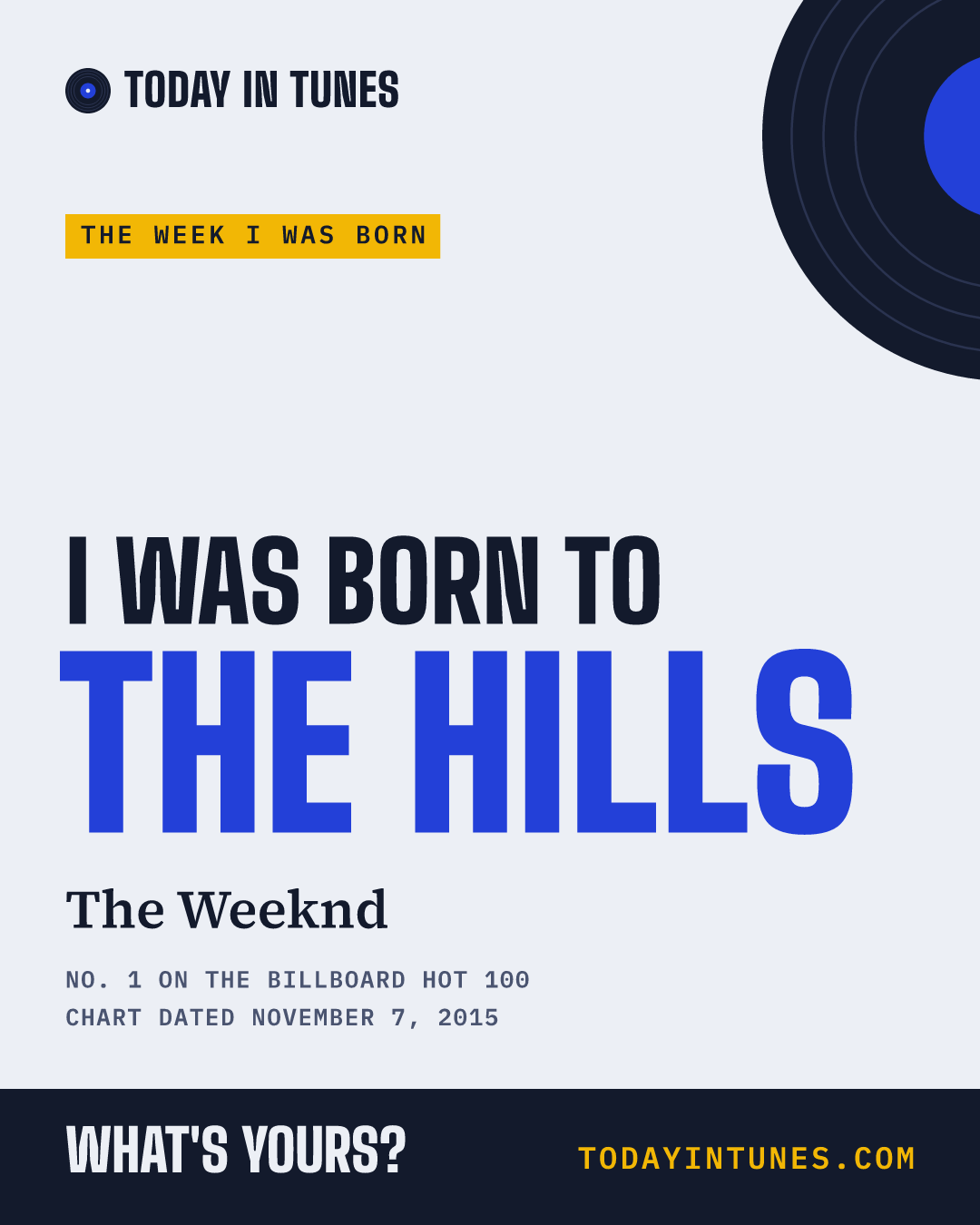 I was born to The Hills, by The Weeknd