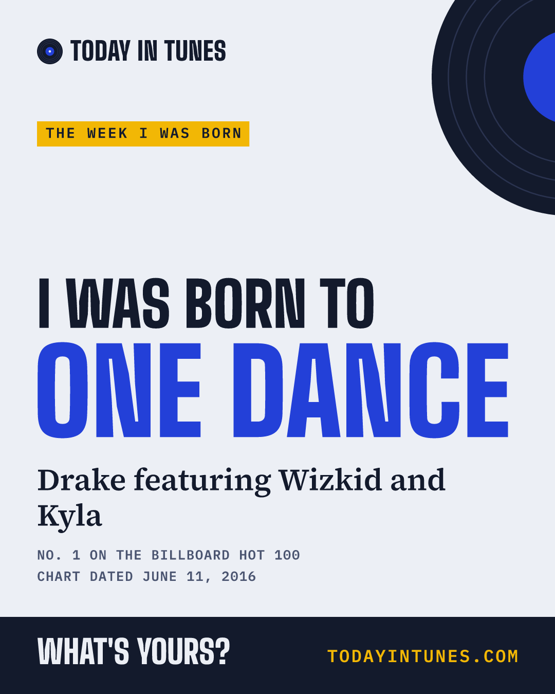 I was born to One Dance, by Drake featuring Wizkid and Kyla