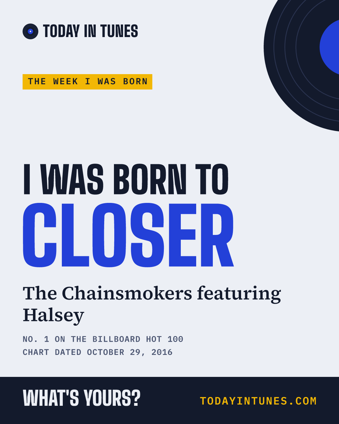 I was born to Closer, by The Chainsmokers featuring Halsey