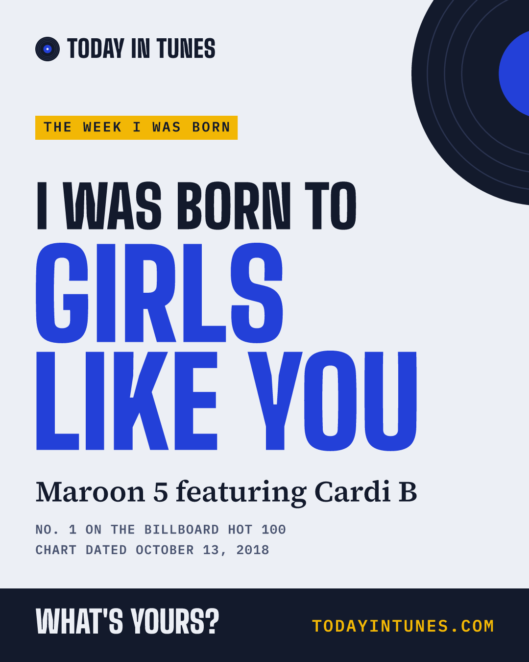 I was born to Girls Like You, by Maroon 5 featuring Cardi B