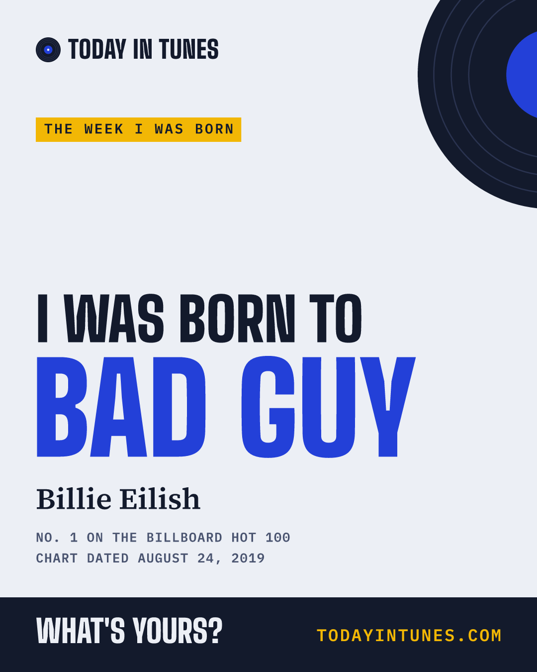 I was born to Bad Guy, by Billie Eilish