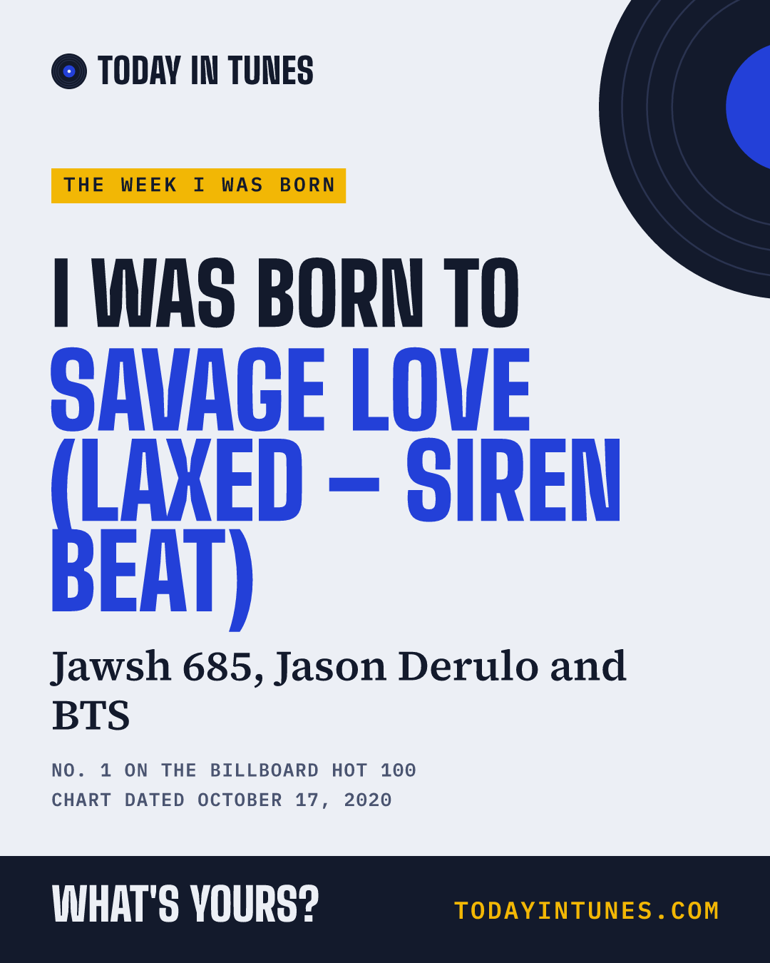 I was born to Savage Love (Laxed – Siren Beat), by Jawsh 685, Jason Derulo and BTS