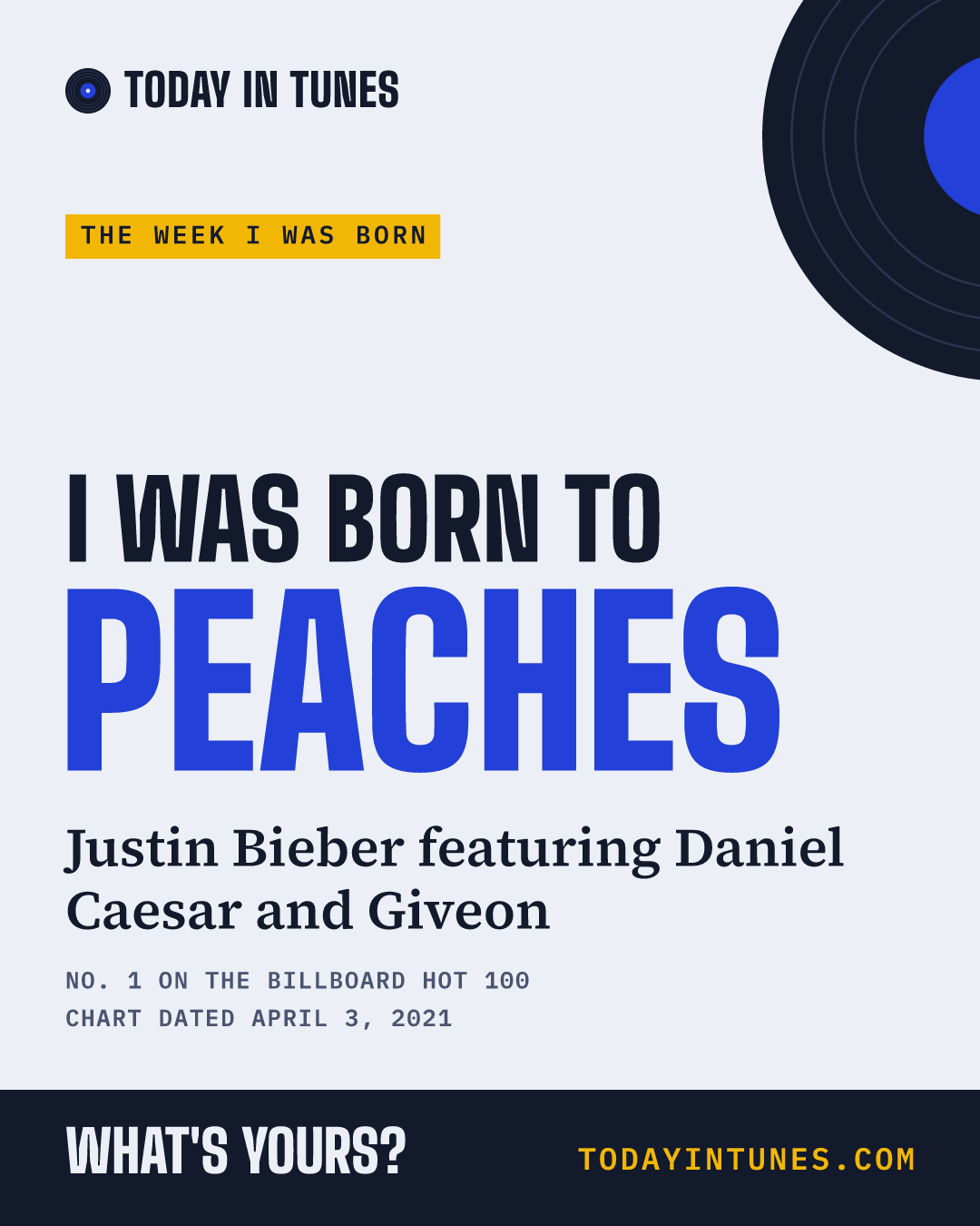 I was born to Peaches, by Justin Bieber featuring Daniel Caesar and Giveon