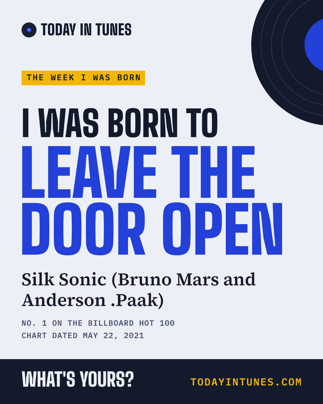 I was born to Leave the Door Open, by Silk Sonic (Bruno Mars and Anderson .Paak)
