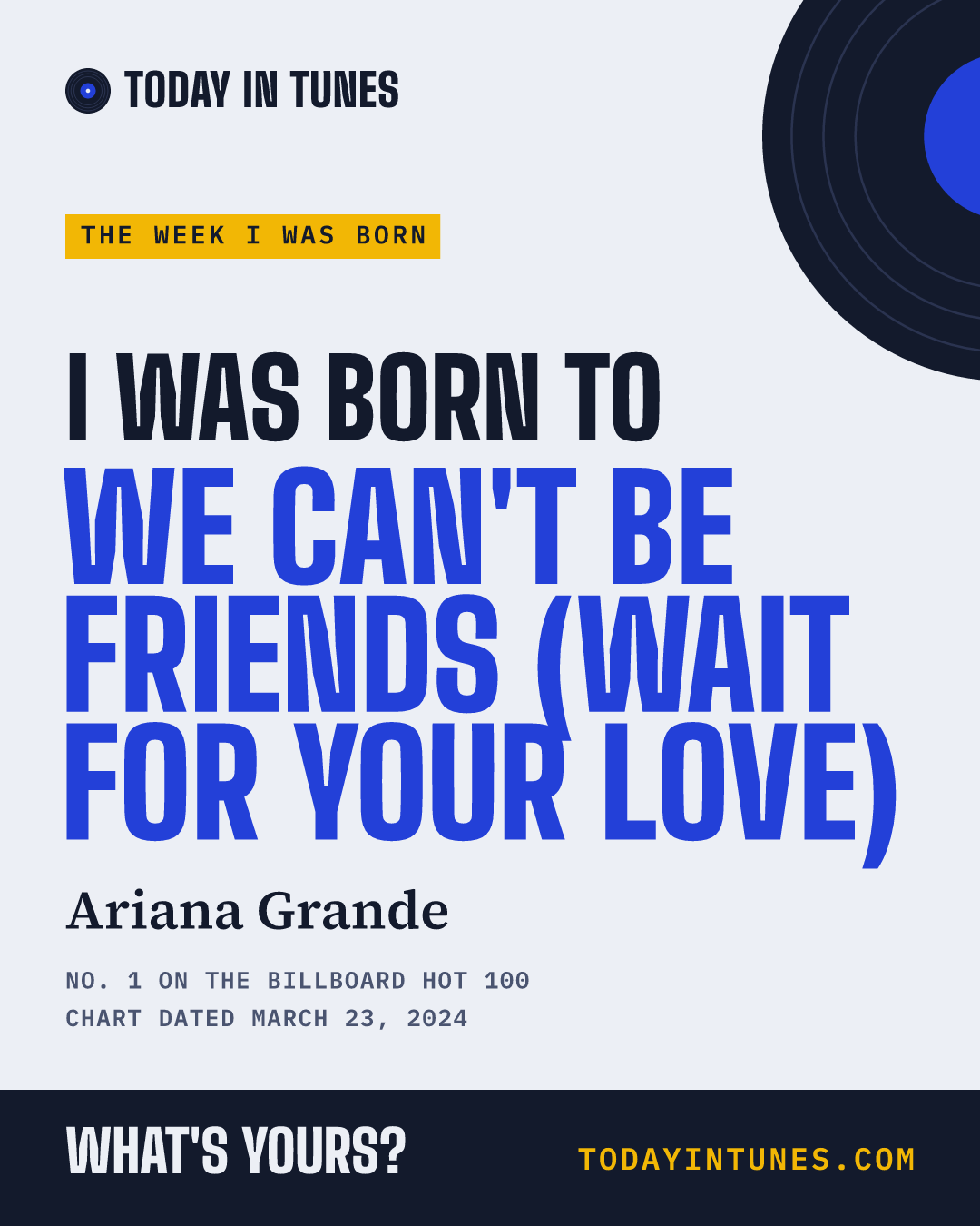 I was born to We Can't Be Friends (Wait for Your Love), by Ariana Grande