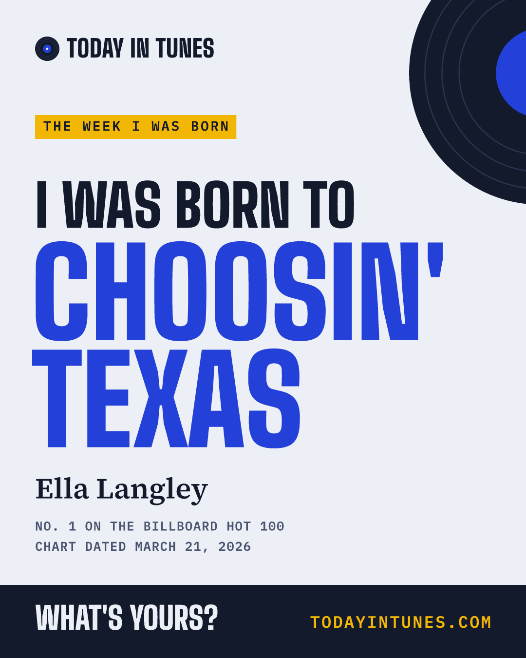 I was born to Choosin' Texas, by Ella Langley